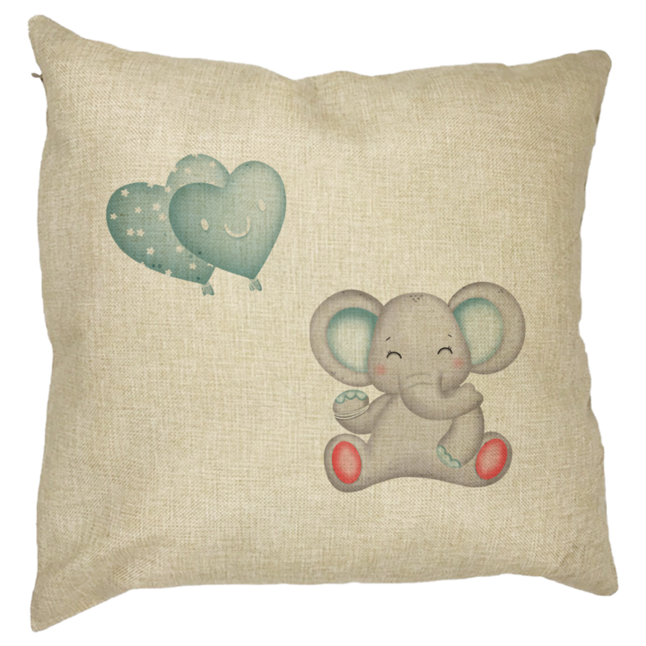 Elefánt díszpárna és szív alakú léggömbök, 40x40 cm, levehető huzat, fújtató