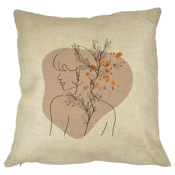 Dekoratív párna női testmodell és virágok, 40x40 cm, levehető huzat, fújtató