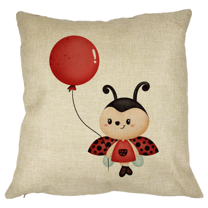 Dekoratív párna Katicabogár léggömbbel, 40x40 cm, Levehető huzat, Fújtató