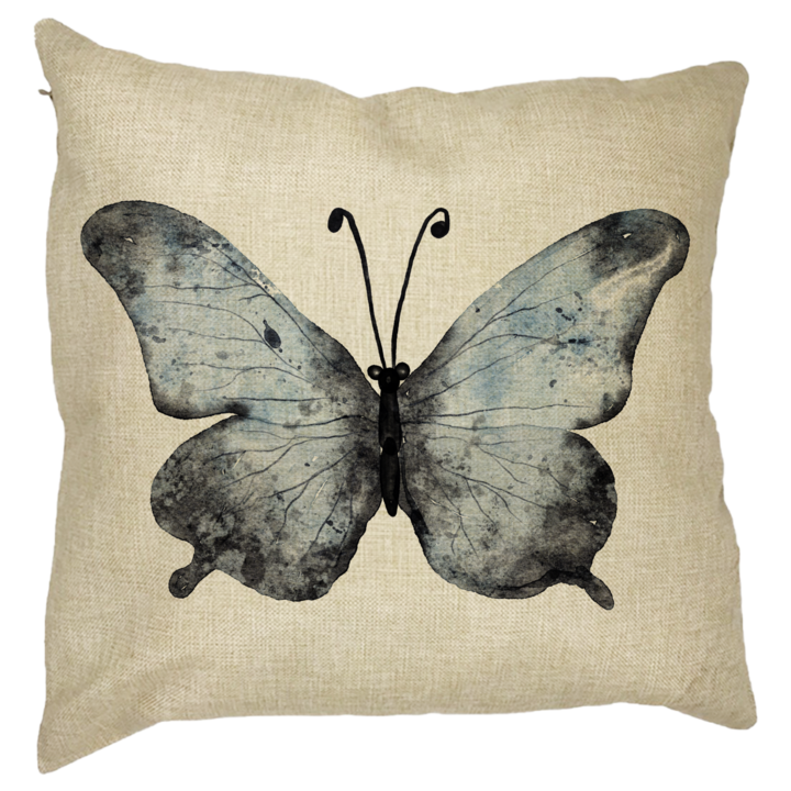 Butterfly dekoratív párna 1, kék és fekete 40x40 cm, levehető huzat, fújtató