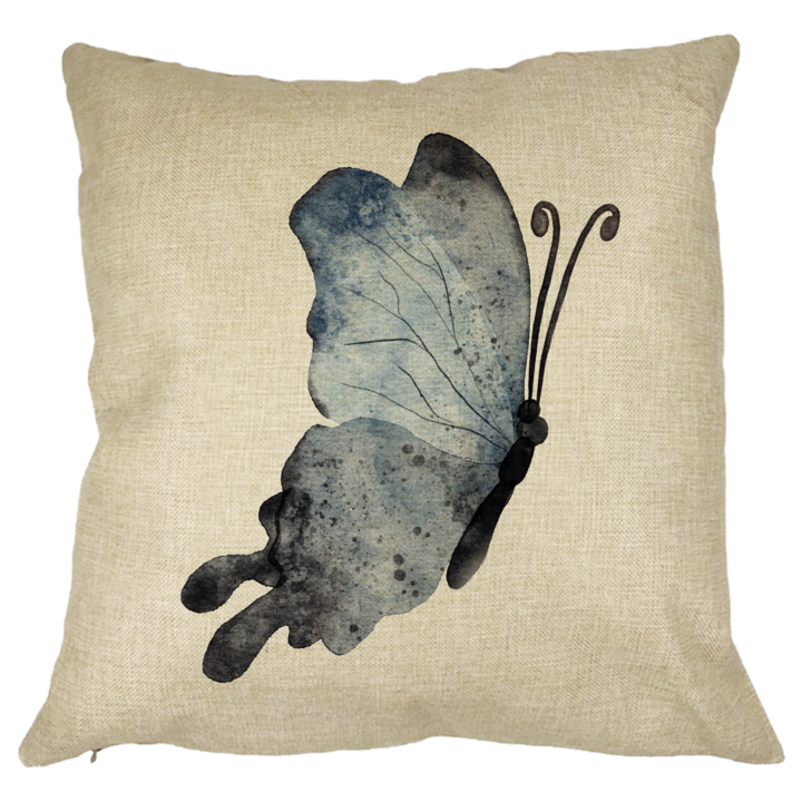 Butterfly dekoratív párna 2, kék és fekete 40x40 cm, levehető huzat, fújtató