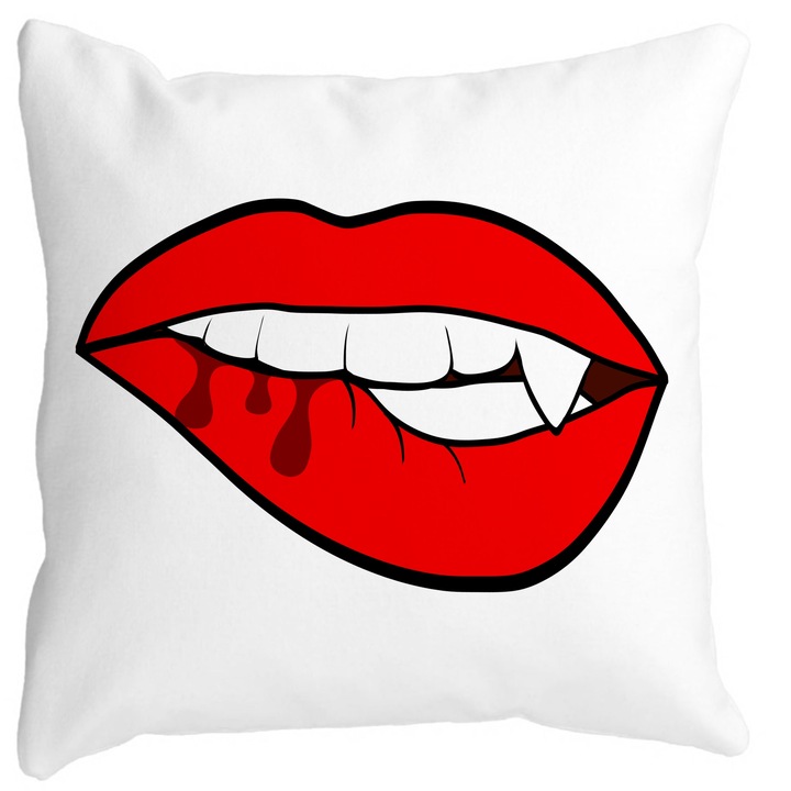 Fata de Perna, Buze Femeie si Dinte de Vampir, Alba, Mata, 40x40 cm