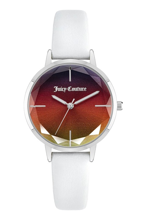 Juicy Couture, Часовник с каишка от еко кожа, Сребрист, Бял
