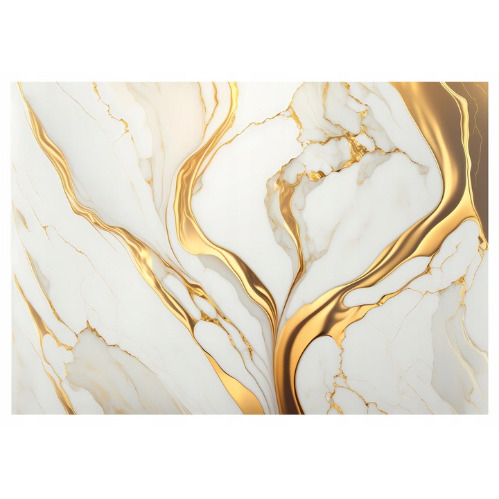 Fototapet Marmura Abstractie Efect 3D Aur gri 416x254 cm, Vlies Tapet, Decorativ, Perete, Living