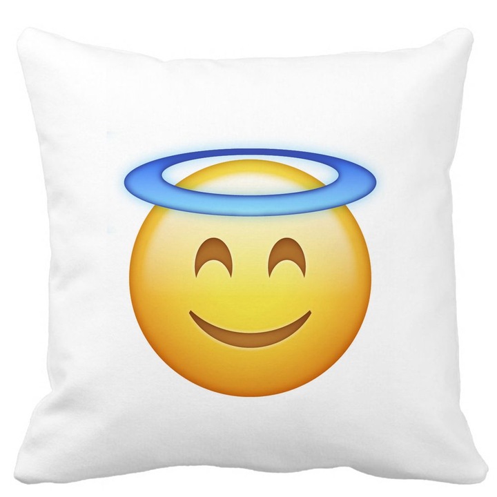Dekoratív párna, Emoji Zen Modell, 40x40 cm, Fehér, Matt, Levehető huzat, Fújtató