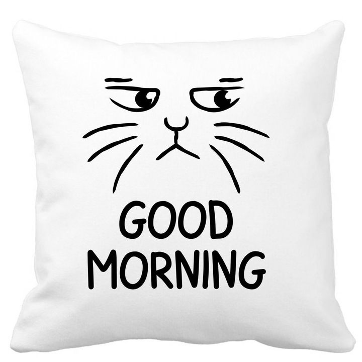 Dekoratív párnahuzat, Jó reggelt, fehér, matt, 40x40 cm