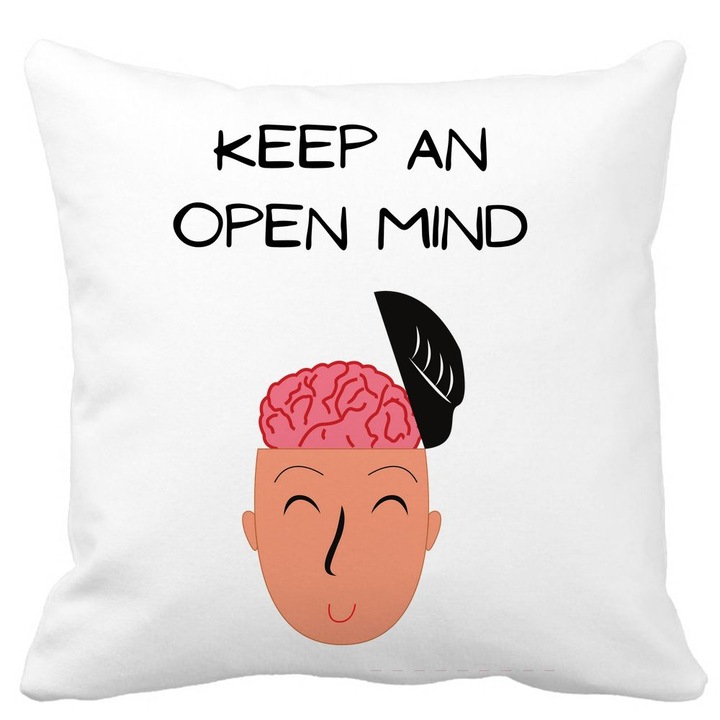 Dekoratív párnahuzat, Keep an Open Mind, fehér, matt, 40x40 cm