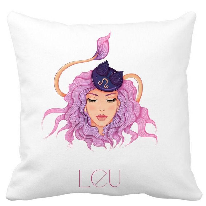 Fata de Perna Decorativa, Zodia Leu, Alba, Mata, 40x40 cm