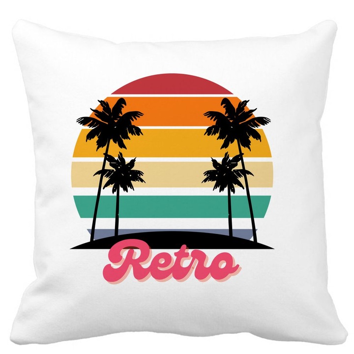 Dekoratív párna, Retro, 40x40 cm, Fehér, Matt, Levehető huzat, Fújtató