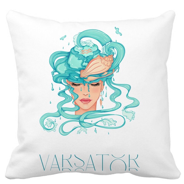 Fata de Perna Decorativa, Zodia Varsator, Alba, Mata, 40x40 cm