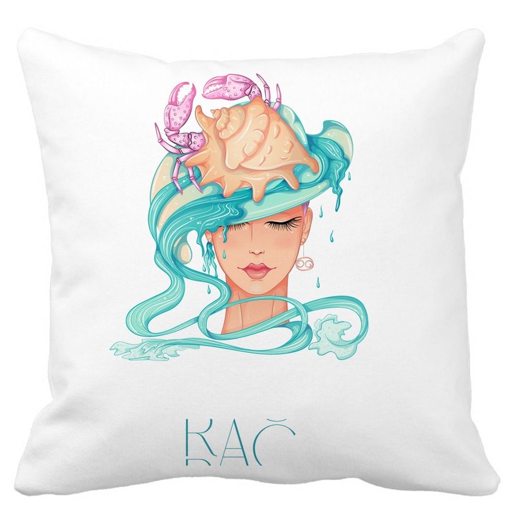 Fata de Perna Decorativa, Zodia Rac, Alba, Mata, 40x40 cm