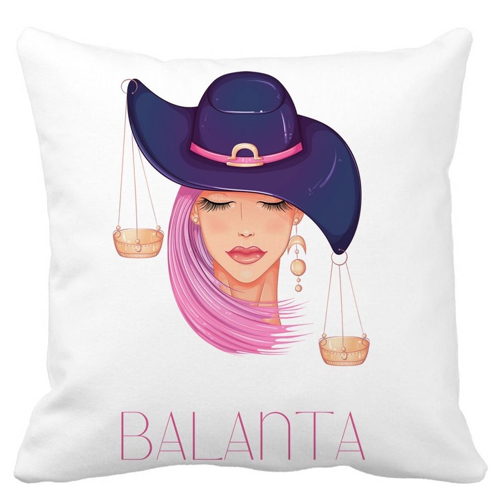 Fata de Perna Decorativa, Zodia Balanta, Alba, Mata, 40x40 cm