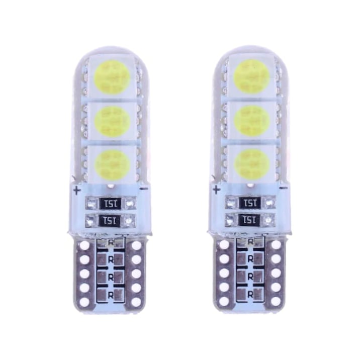 Комплект от 2 LED крушки T10 W5W за позициониране, плафониер с бяла ...