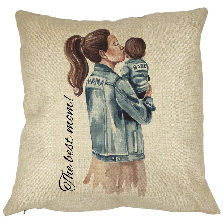 Dekoratív párna, The Best Mom 40x40 cm, Levehető huzat, Fújtató