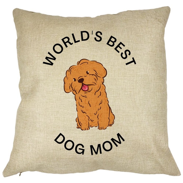Dekoratív párna, A világ legjobb kutyamamája, 40x40 cm, levehető huzat, fújtató