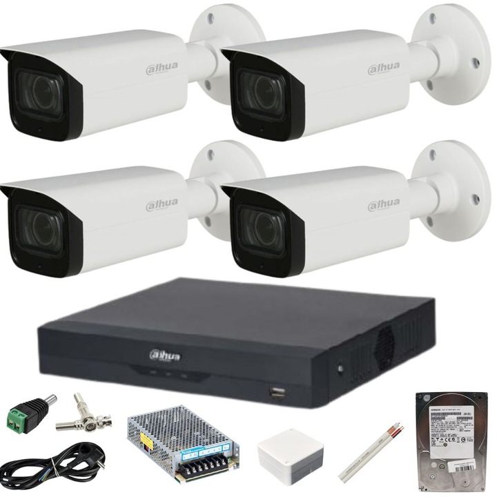 Система за наблюдение Dahua с 4 камери, 2 мегапиксела, Starlight, 3,6 mm обектив, Dahua DVR 4 канала, включени аксесоари + HDD 1TB