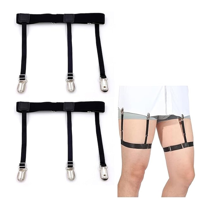 Bretele Suspensor Camasa Unisex, zggzerg, cu cleme de blocare antiderapante, pentru Incadrarea camasii, Stative elastice reglabile, Fixarea suportului, pentru Politie Militara, 1 pereche, Negru