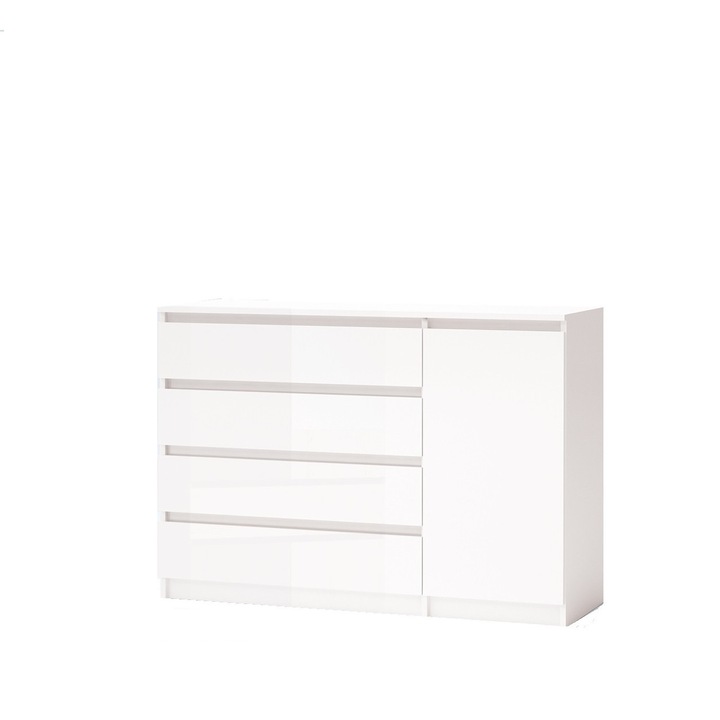 Modern, 1 ajtós és 4 fiókos komód, halvány fehér fényes, 120x86x43 cm, Bortis Impex
