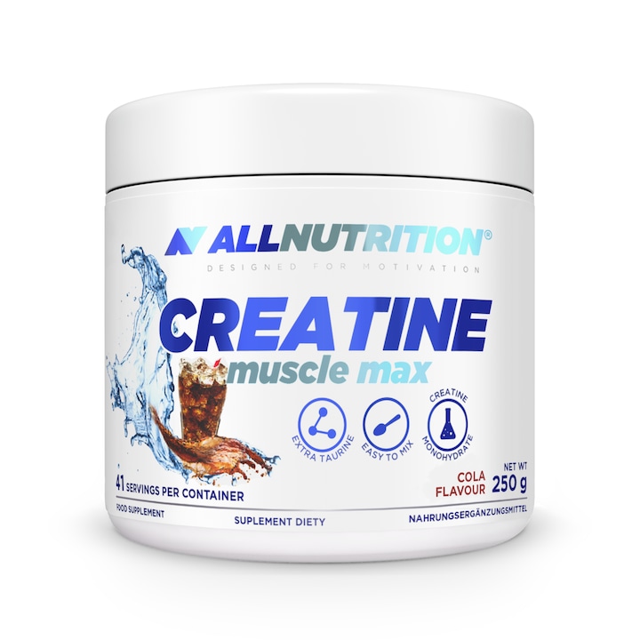 Creatina monohidrata, ALLNUTRITION CREATINE MUSCLE MAX, aroma Cola, 250 g, performanta fizica, pudra creatina, taurina