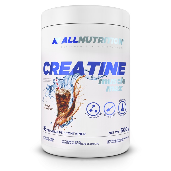 Creatina monohidrata, ALLNUTRITION CREATINE MUSCLE MAX, aroma Cola, 500 g, performanta fizica, pudra creatina, taurina