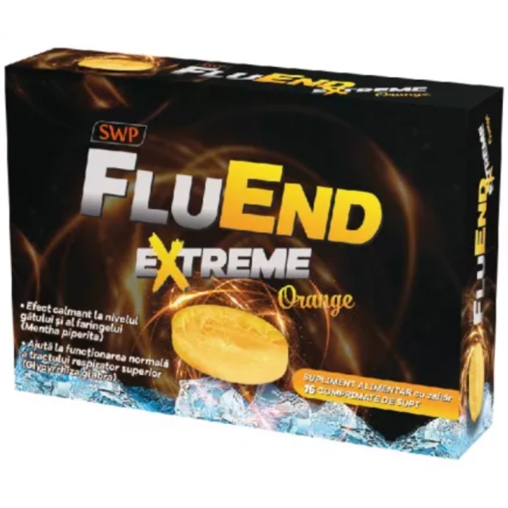 Fluend Extreme, Sun Wave Pharma, Extract de Nălbă-mare, mentol, eucalipt, Tei pentru calmarea gâtului, vitamina C, 16 comprimate