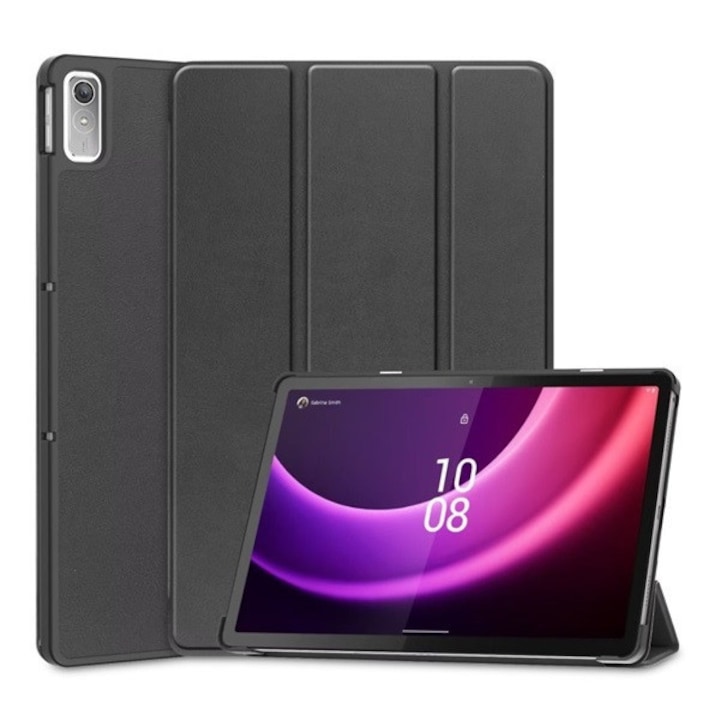 Husa pentru tableta Gigapack, in picioare, efect piele, clapa activa, deschidere laterala, trifold, suport de birou, neagra, compatibila cu: Lenovo Tab P11 Gen2, TB350
