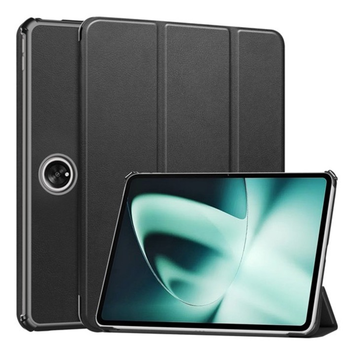 Tablet tok, kompatibilis, OnePlus Pad Gigapack tok álló, bőr hatású (aktív flip, oldalra nyíló, trifold, asztali tartó) fekete, gigapack csomagolás