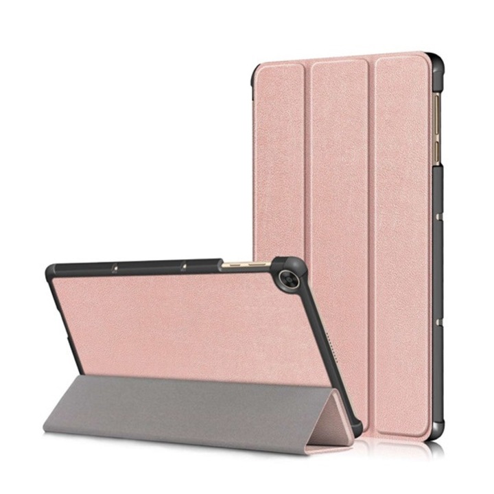 Gigapack tabletvédő álló, bőr hatású, flip, oldalra nyíló, trifold, asztali tartó, rozéarany, kompatibilis: Honor Pad X8