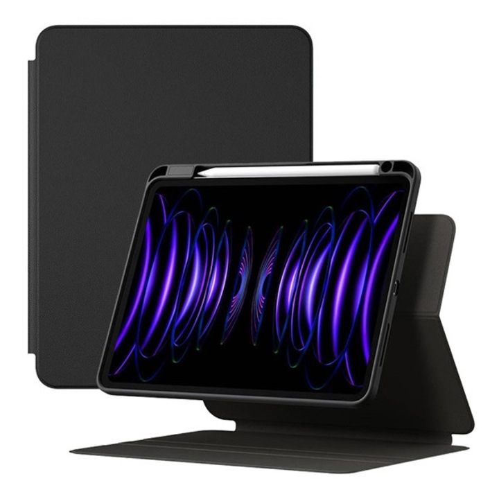 Tablet tok, kompatibilis, Apple IPAD Pro 12.9 (2022) / IPAD Pro 12.9 (2021) Baseus minimalist tok álló, bőr hatású (aktív flip, mágneses, trifold, asztali tartó, ceruza tartó) fekete, gyártói csomagolás