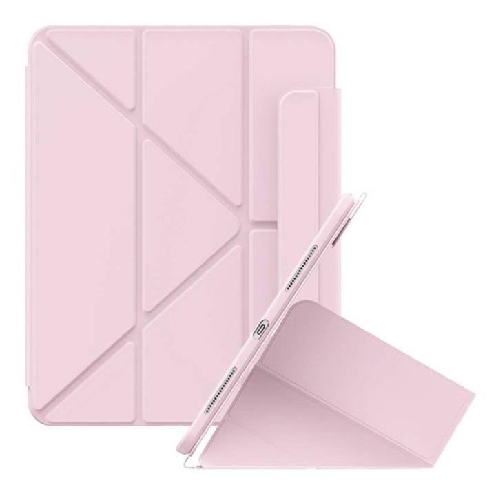 Tablet tok, kompatibilis, Apple IPAD Pro 12.9 (2022) / IPAD Pro 12.9 (2020) / IPAD Pro 12.9 (2018) Baseus minimalist tok álló, bőr hatású (aktív flip, oldalra nyíló, trifold, asztali tartó, ceruza tartó) rózsaszín, gyártói csomagolás