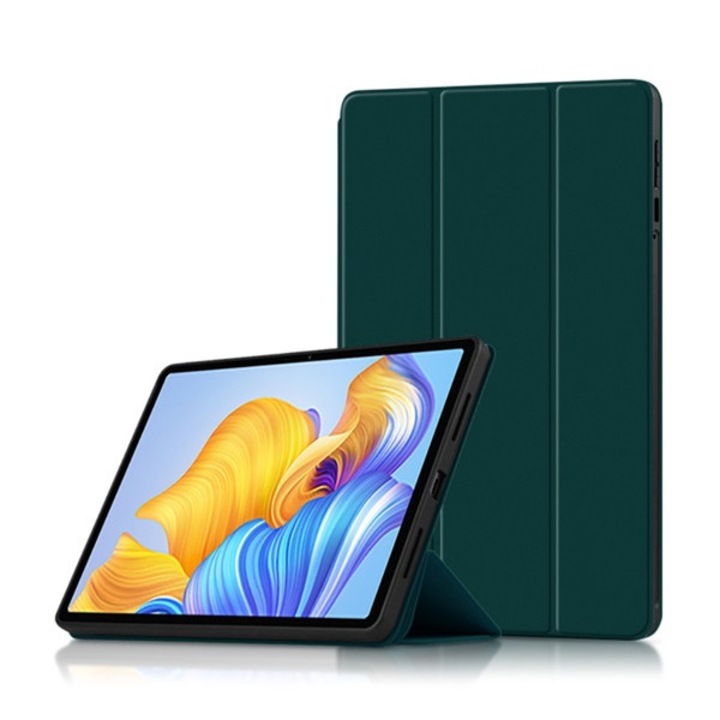 Gigapack tabletvédő álló, bőr hatású, flip, oldalra nyíló, trifold, asztali tartó, sötétzöld, kompatibilis: Honor Pad 8