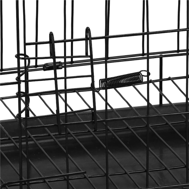 Клетка за животни, 2 врати, Сгъваема, Метална, М, Черна, 50x42x34 см