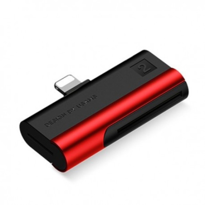 Usams Lighting csatlakozós TF, Micro sd kártyaolvasó, fekete / piros