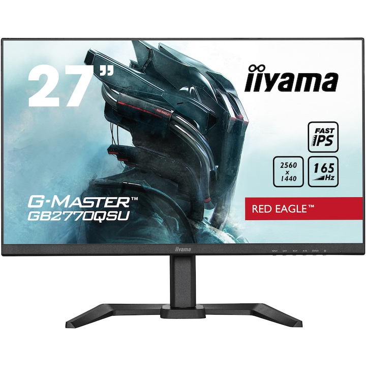 IIYAMA G-Master GB2770QSU-B5 LED gaming monitor, 27" IPS, WQHD, HDMI, DisplayPort, 165Hz, FreeSync Premium, Red Eagle, Vesa, fekete