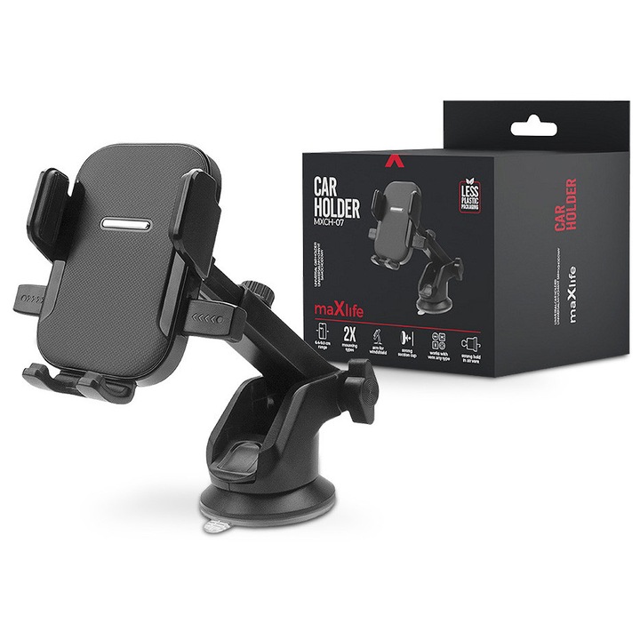 Maxlife univerzális műszerfalra / szélvédőre helyezhető / szellőzőrácsba illeszthető autós tartó - Maxlife MXCH-07 Car Holder - fekete