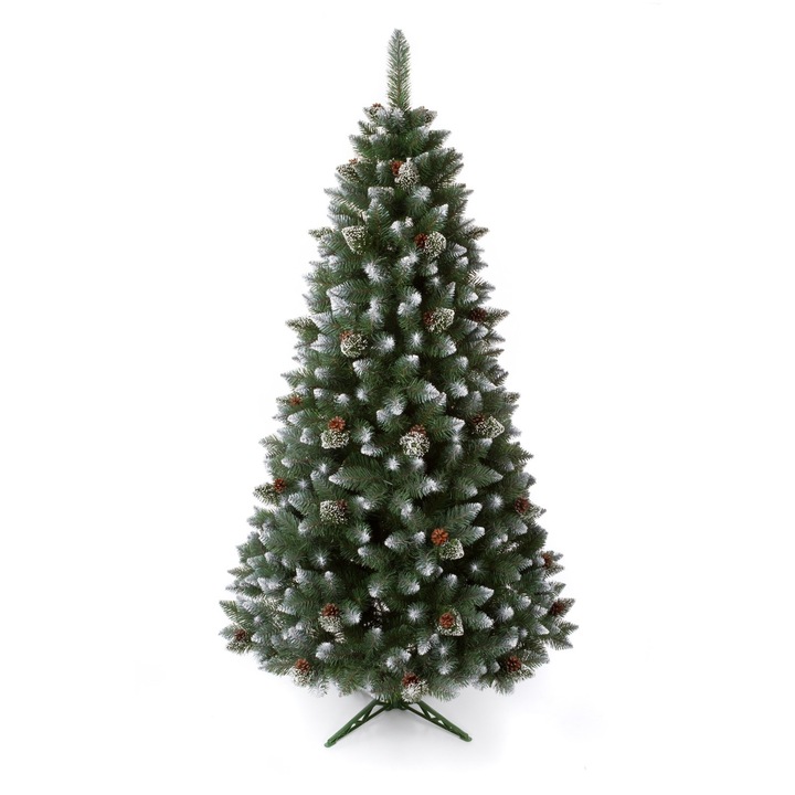 Изкуствена ела Pine Diamond Slim с шишарки и сняг, замръзнал вид, PVC, 250 см, зелен