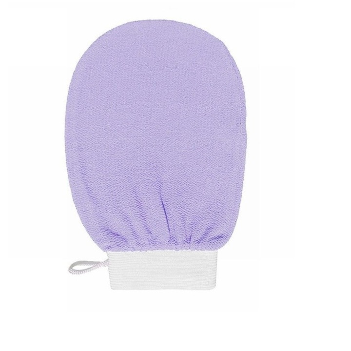 Manusa exfolianta pentru corp Ventoo®, pentru indepartarea celulelor moarte ale pielii, curatare si masaj, din matase cocoon, mov