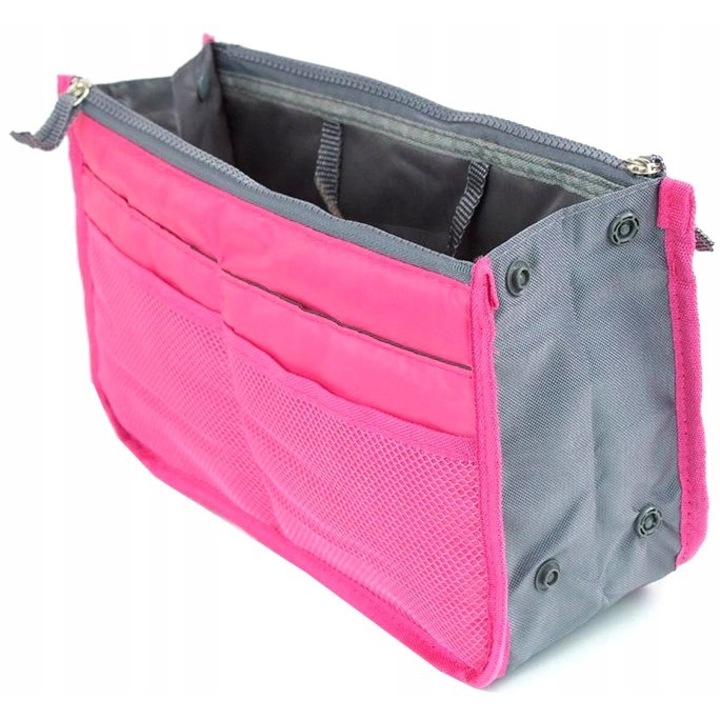 Geanta cosmetice, Edibazzar, Nailon, 28x17.9x8cm, Roz/Gri