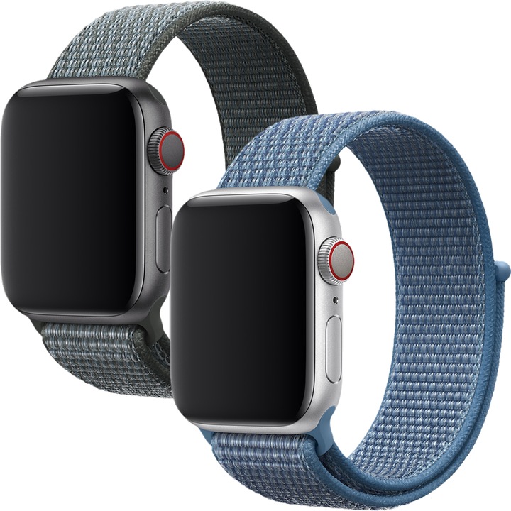 Set 2 curele sport compatibile Apple Watch 11 10 9 8 7 6 5 4 3 2 1, Display 42/44/45/46/49 mm, Nylon, Albastru/Gri
