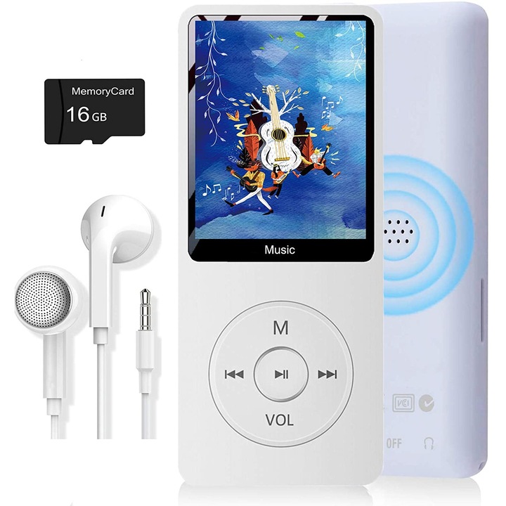 Bluetooth MP3 lejátszó kártyaolvasóval, 16 GB, Fehér