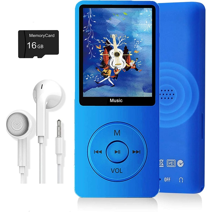 Bluetooth MP3 lejátszó, 16 GB, kék