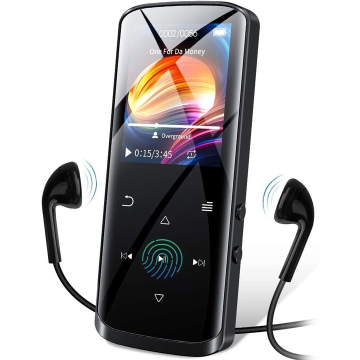 MP3 lejátszó, longziming, Bluetooth 5.0, Beépített hangszóró, 16 GB, Fekete