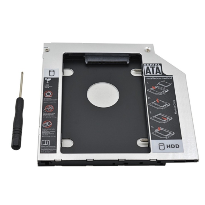 Универсален адаптер за лаптоп, Caddy HDD/SSD 2.5 инча, 9.5 мм, комплект отвертки