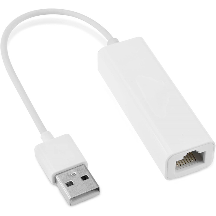 USB Ethernet мрежов адаптер, Tovbmup, съвместим USB 2.0, преносим, бял