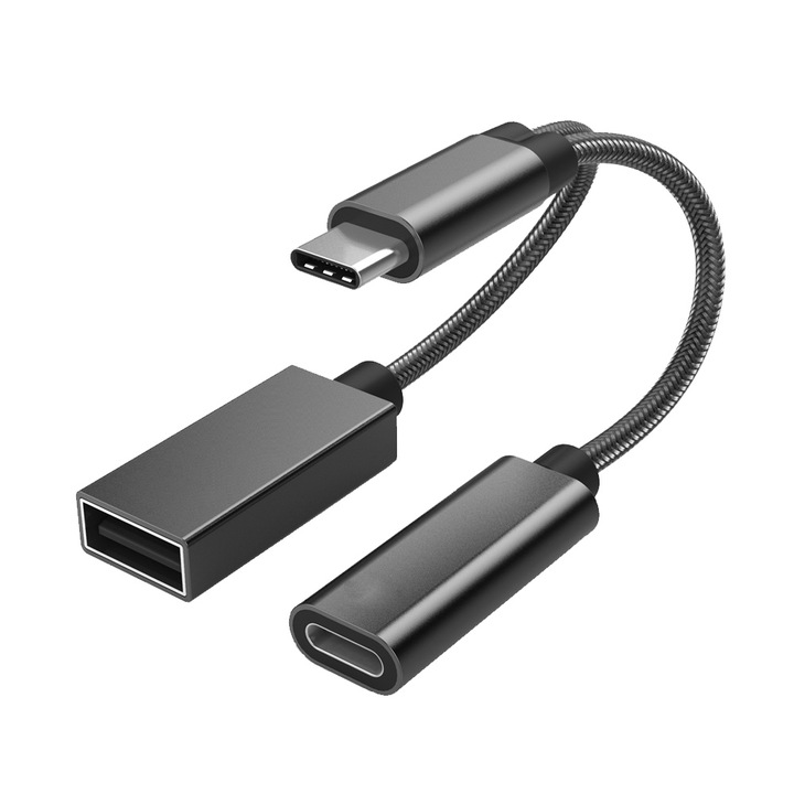 USB Type C - USB 2 az 1-ben adapter (OTG kábel + tápkábel) Steam Deckhez, Switchhez, MacBookhoz, iPadhez, 3D nyomtatóhoz, Samsung Galaxyhoz és egyebekhez