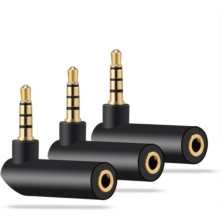 Комплект от 3 аудио адаптера QttvbTna, 3,5 mm конектор под прав ъгъл, черен