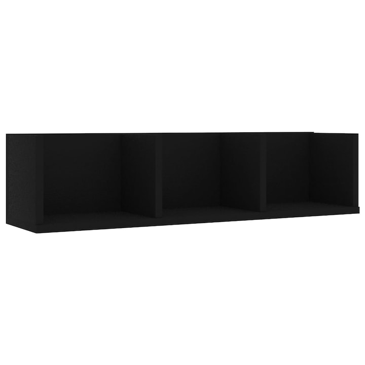 CD стенен рафт vidaXL, черен, 75x18x18 см, инженерно дърво, 3.7 Kg