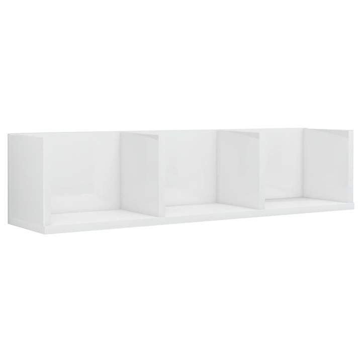 CD стенен рафт vidaXL, бял гланц, 75x18x18 см, инженерно дърво, 3.7 Kg
