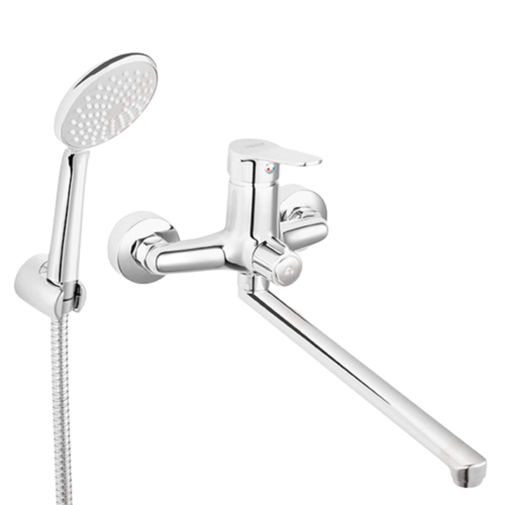 Baterie perete cada-dus Ferro Isso, cu pipa mobila si set de dus inclus