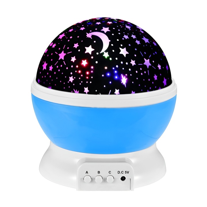 Lampa de Veghe pentru Copii cu Proiectii de Stele si Luna, Functie de Rotatie, Albastru, MKT™